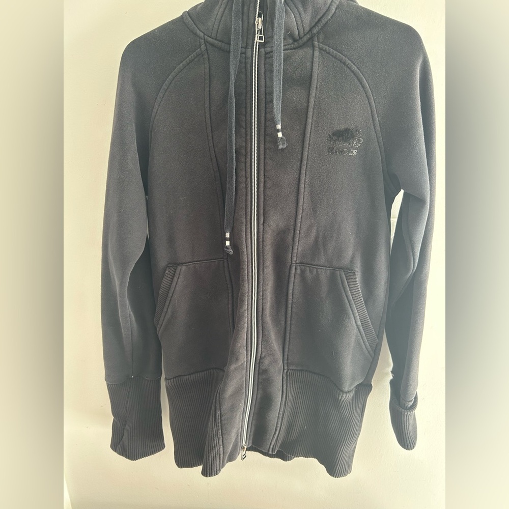 Roots Grey Women's Zip Up Sweater Hoodie Pattern Fleece interior size M